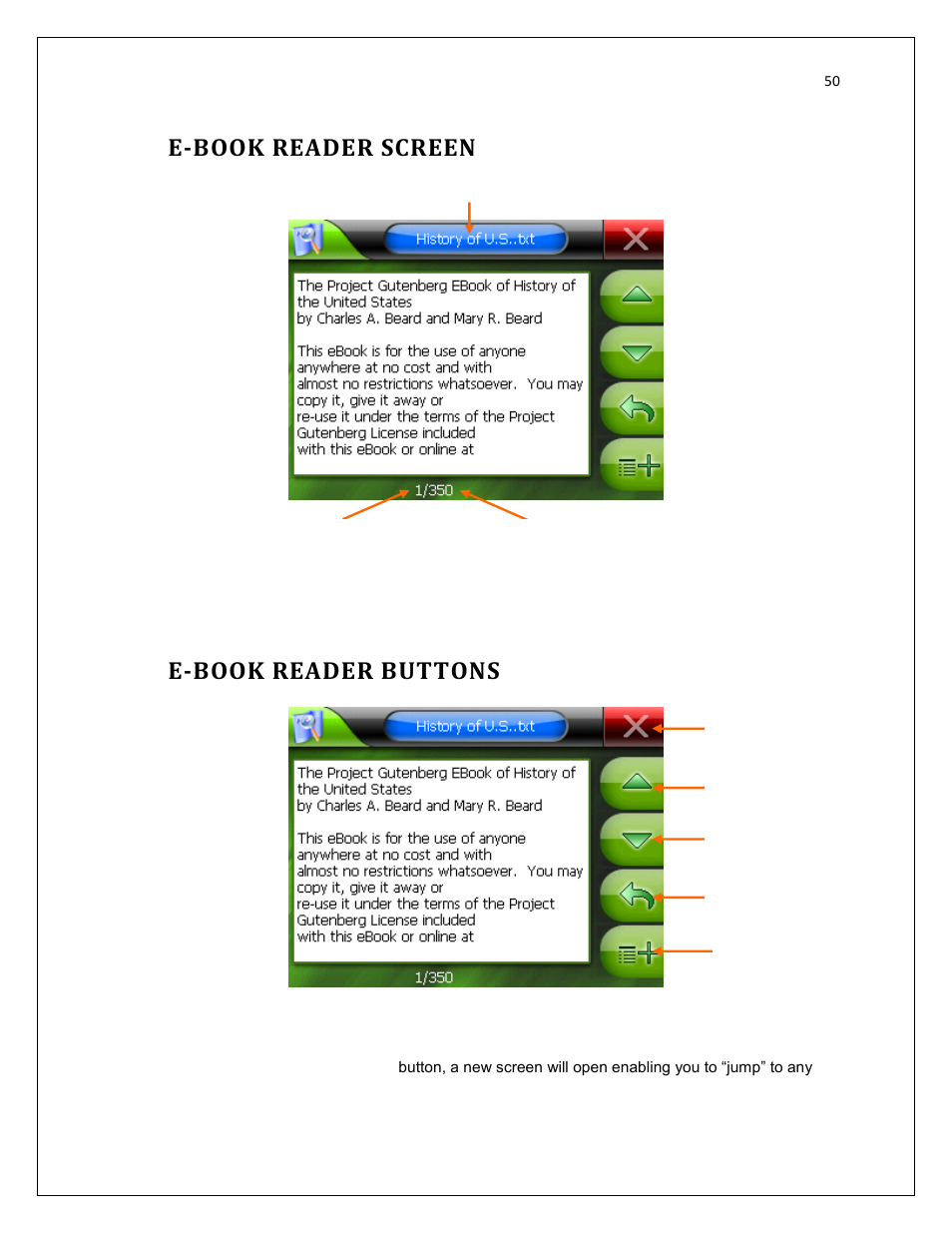 E-book reader screen, E-book reader buttons | RightWay GPS Navigator RW 200 User Manual | Page 50 / 73