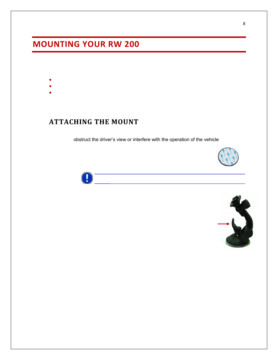 Mounting your rw 200, Attaching the mount | RightWay GPS Navigator RW 200 User Manual | Page 8 / 73
