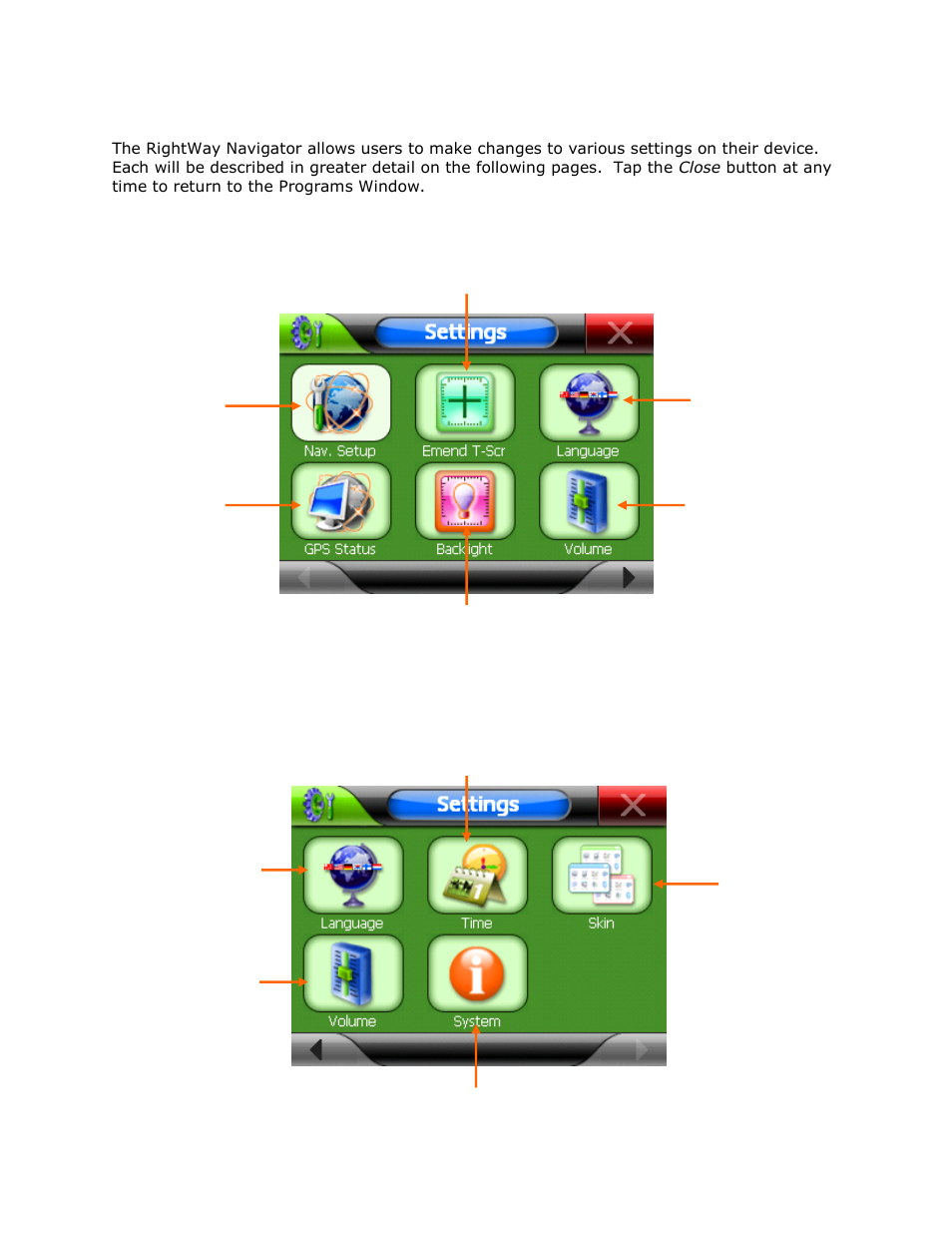 Settings menu | RightWay GPS Navigator RW 355 User Manual | Page 104 / 120