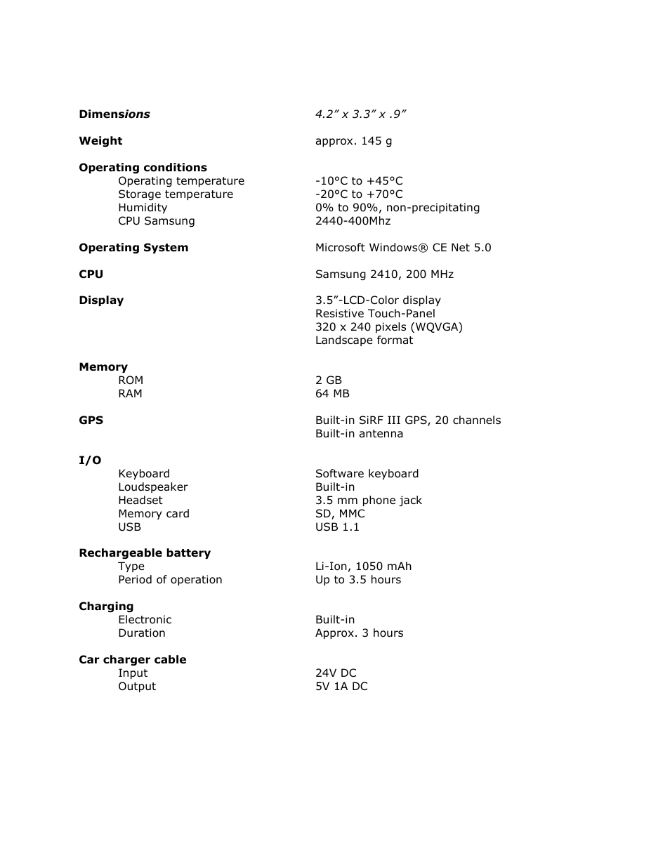 Technical data | RightWay GPS Navigator RW 355 User Manual | Page 117 / 120