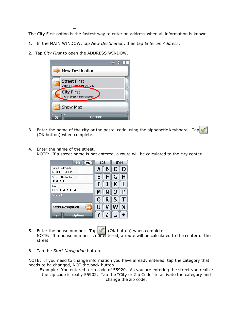 New destination – city first | RightWay GPS Navigator RW 355 User Manual | Page 24 / 120
