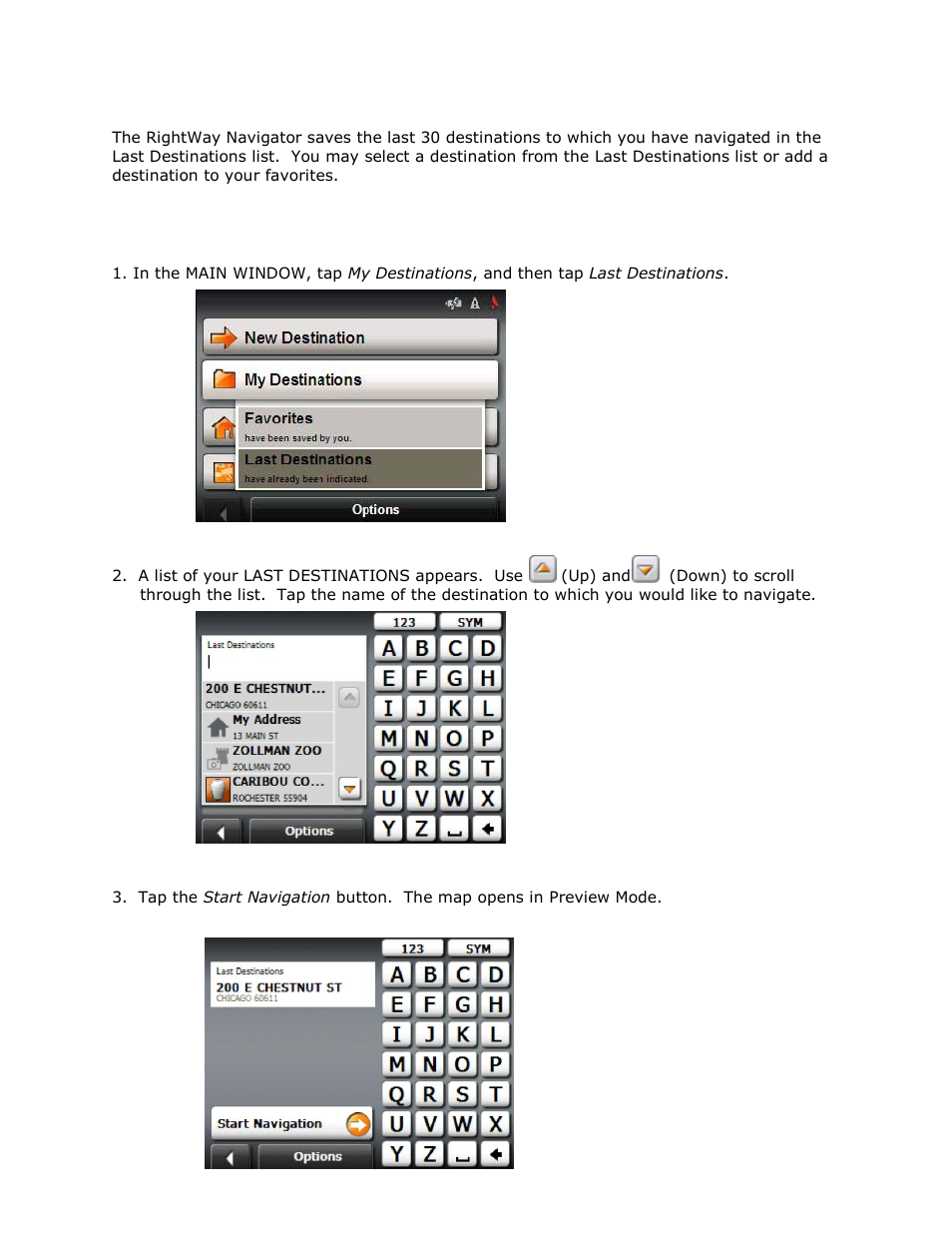 Last destinations | RightWay GPS Navigator RW 355 User Manual | Page 40 / 120