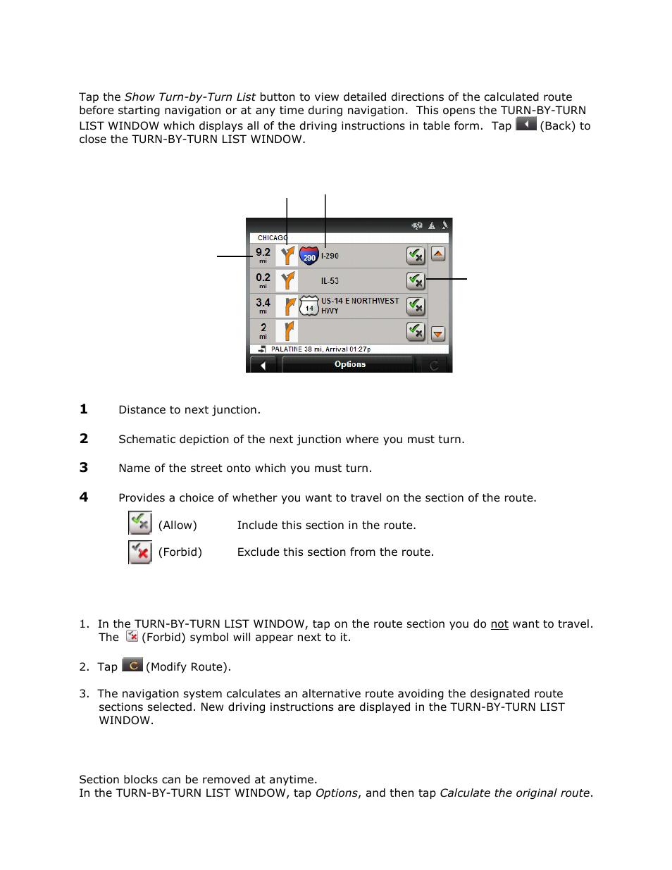 The show turn-by-turn list button | RightWay GPS Navigator RW 355 User Manual | Page 47 / 120