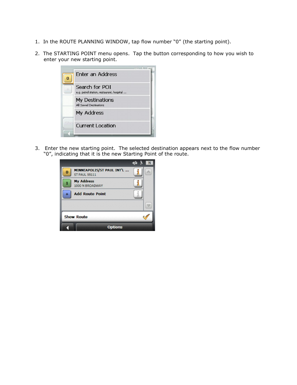 Changing the starting point of a route | RightWay GPS Navigator RW 355 User Manual | Page 60 / 120