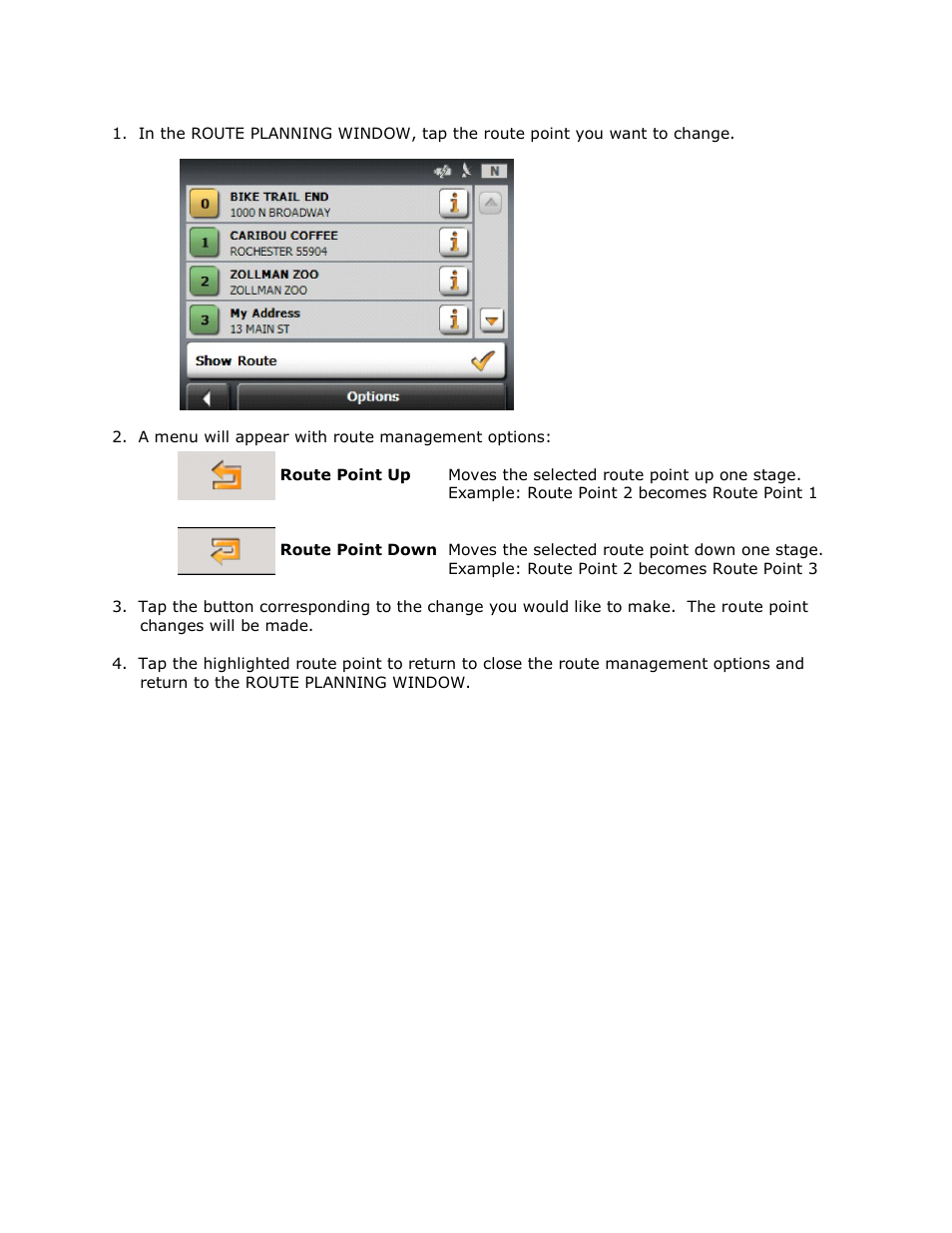 Changing the order of route points | RightWay GPS Navigator RW 355 User Manual | Page 61 / 120