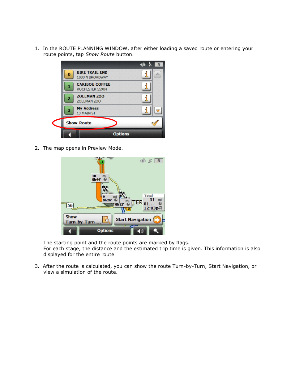 Show route button | RightWay GPS Navigator RW 355 User Manual | Page 65 / 120