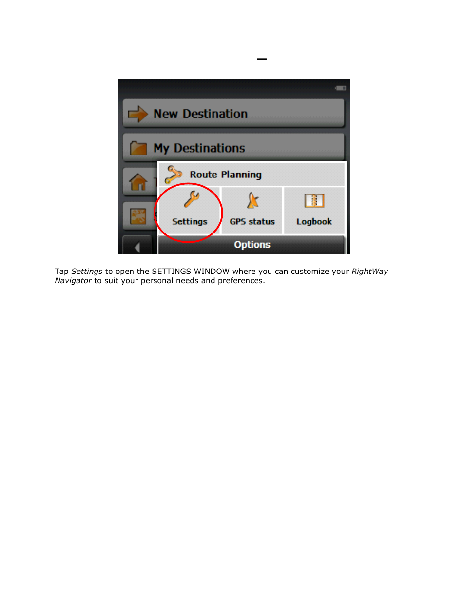 Options button – settings | RightWay GPS Navigator RW 355 User Manual | Page 68 / 120