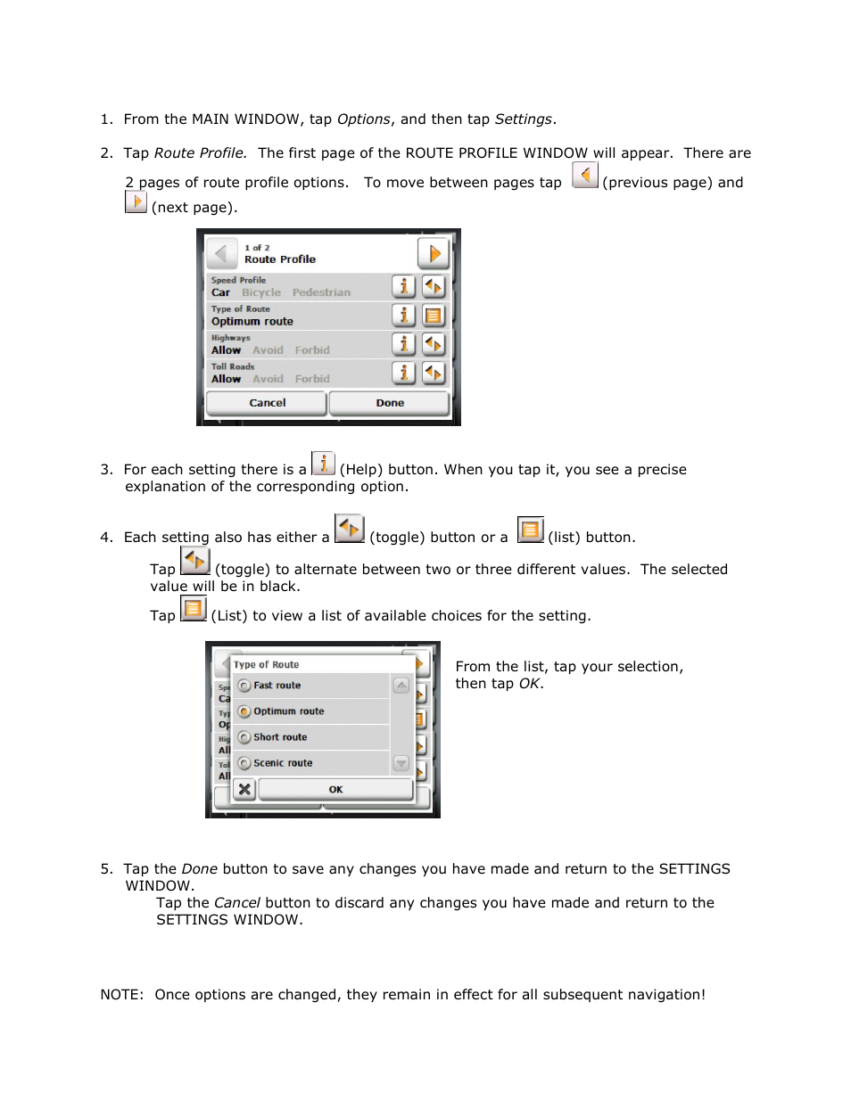 Changing route profile options | RightWay GPS Navigator RW 355 User Manual | Page 80 / 120
