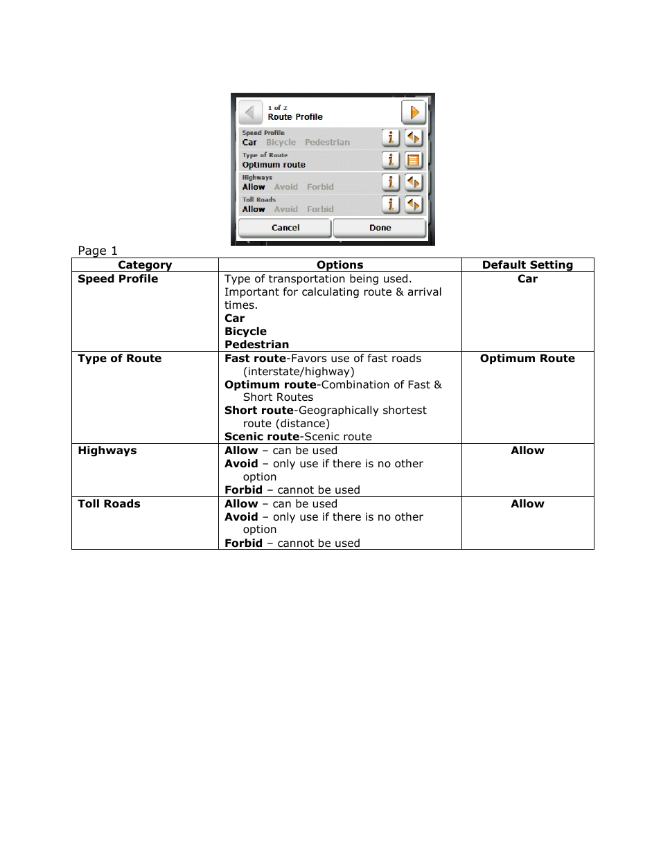 Route profile options and settings | RightWay GPS Navigator RW 355 User Manual | Page 81 / 120