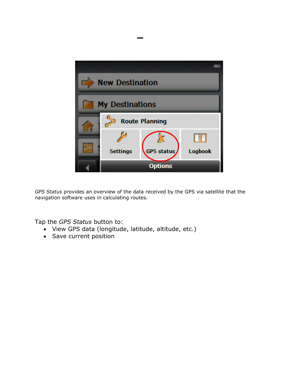Options – gps status | RightWay GPS Navigator RW 355 User Manual | Page 83 / 120