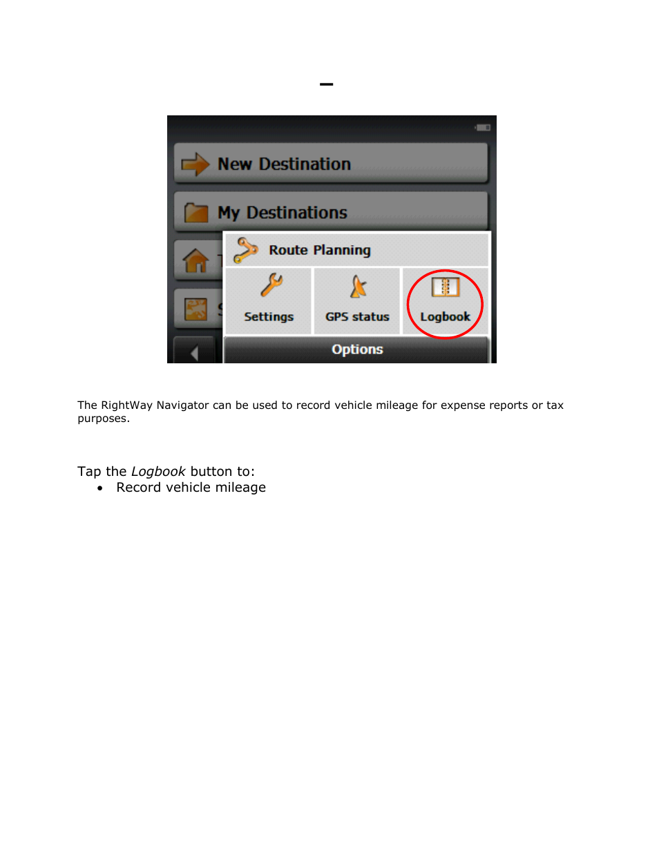 Options – logbook | RightWay GPS Navigator RW 355 User Manual | Page 87 / 120