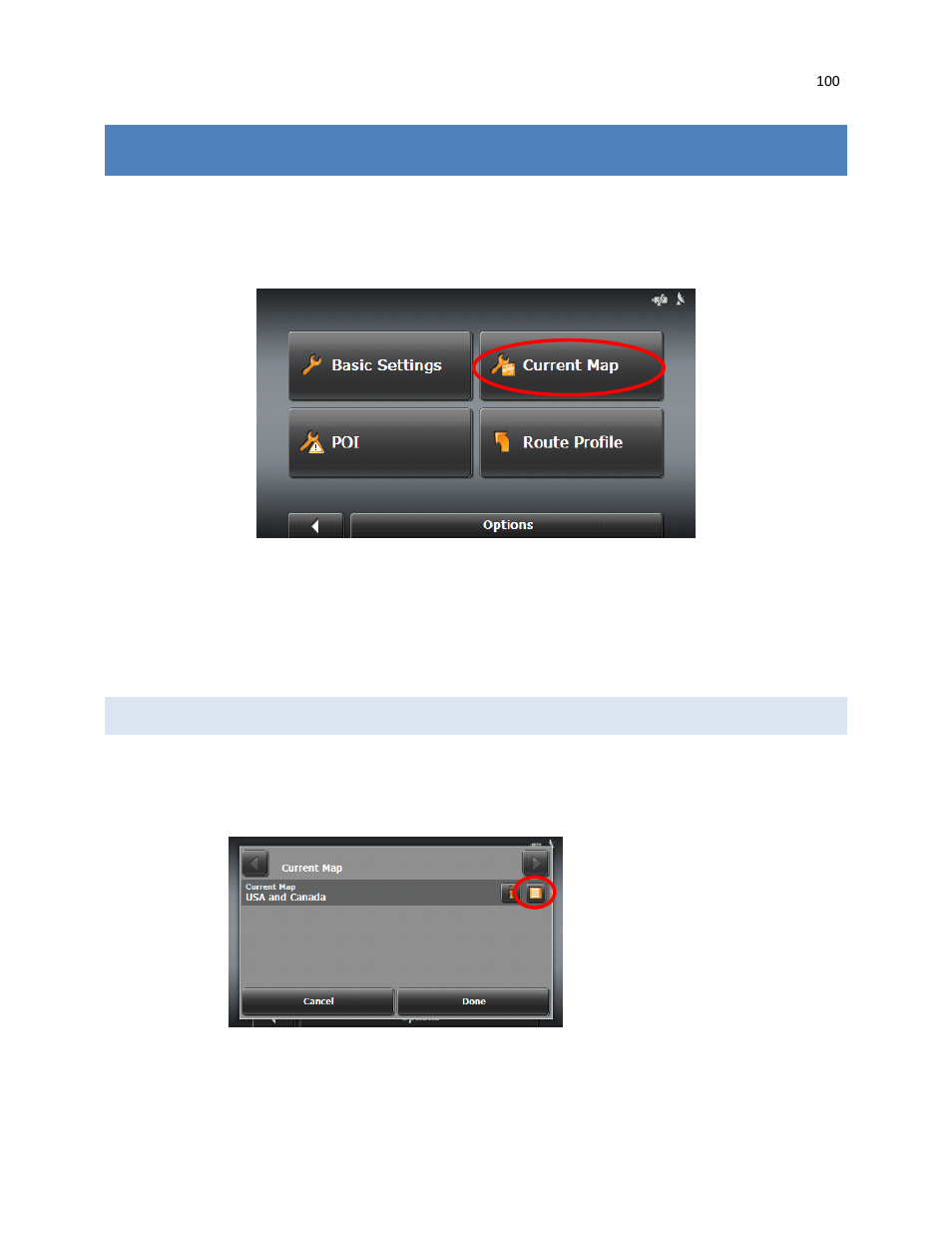 Current map setting, Changing maps | RightWay GPS Navigator RW 430 User Manual | Page 100 / 143