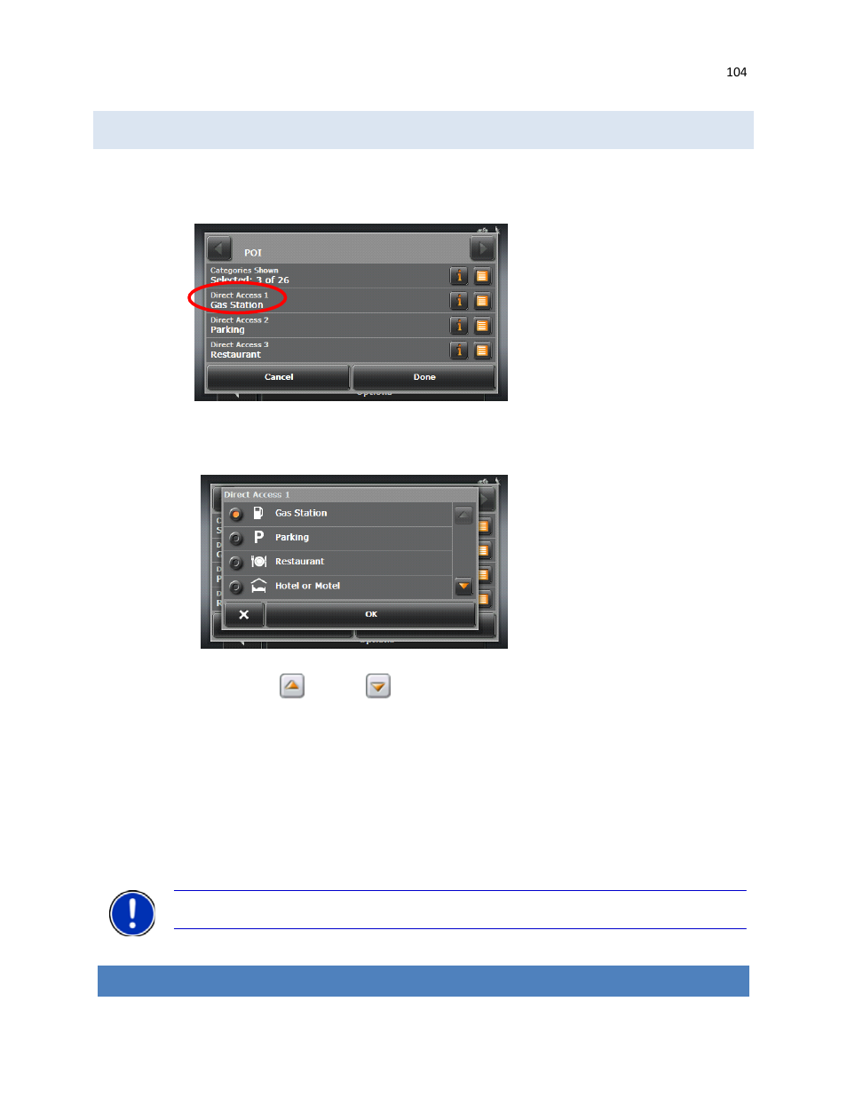 Selecting direct access pois | RightWay GPS Navigator RW 430 User Manual | Page 104 / 143