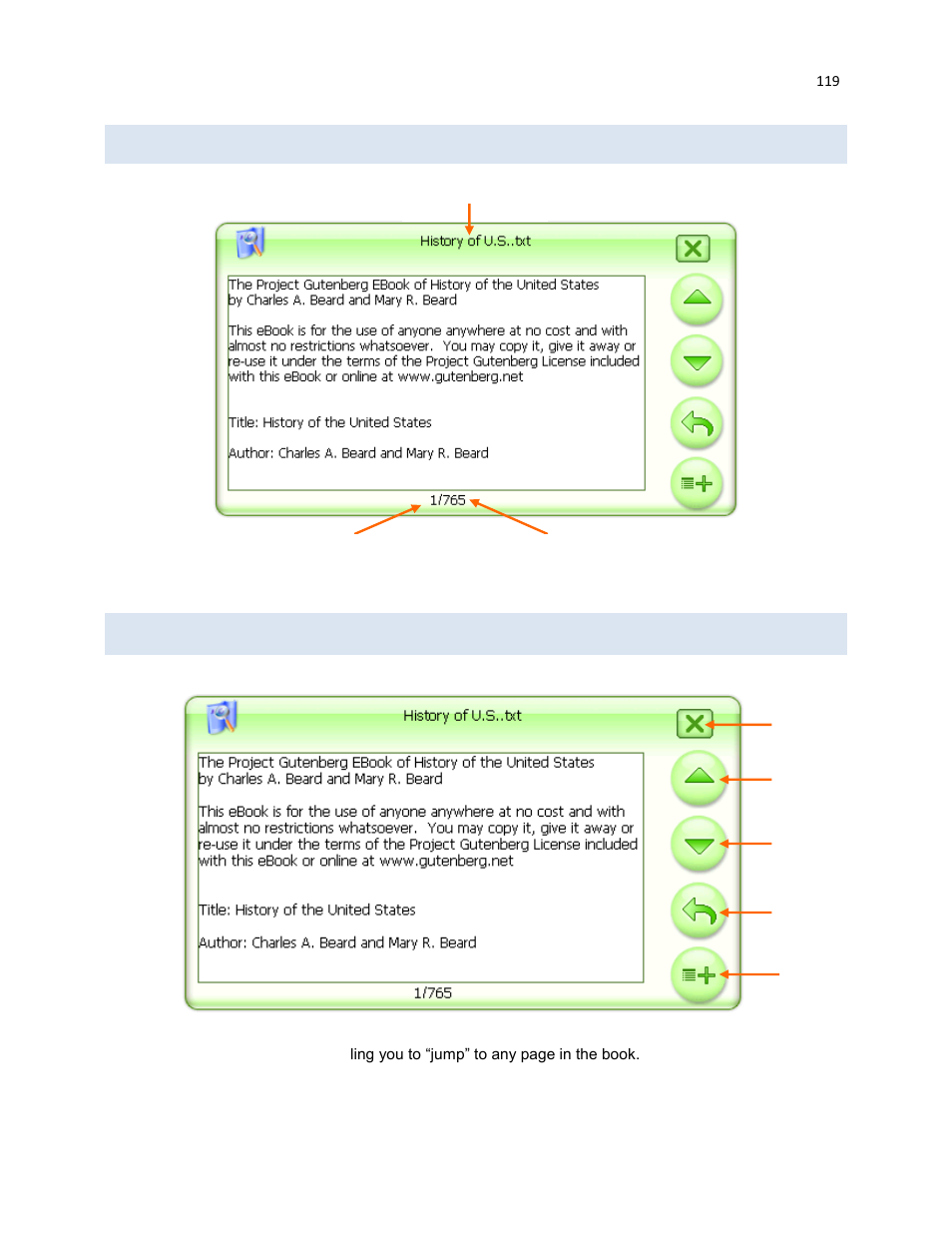 E-book reader buttons, E-book reader screen | RightWay GPS Navigator RW 430 User Manual | Page 119 / 143