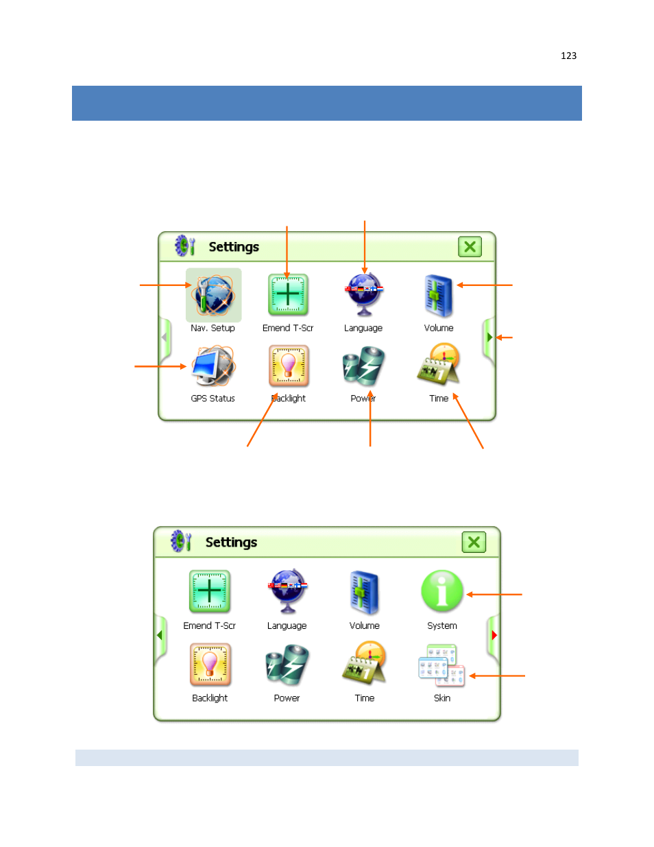 Settings menu | RightWay GPS Navigator RW 430 User Manual | Page 123 / 143