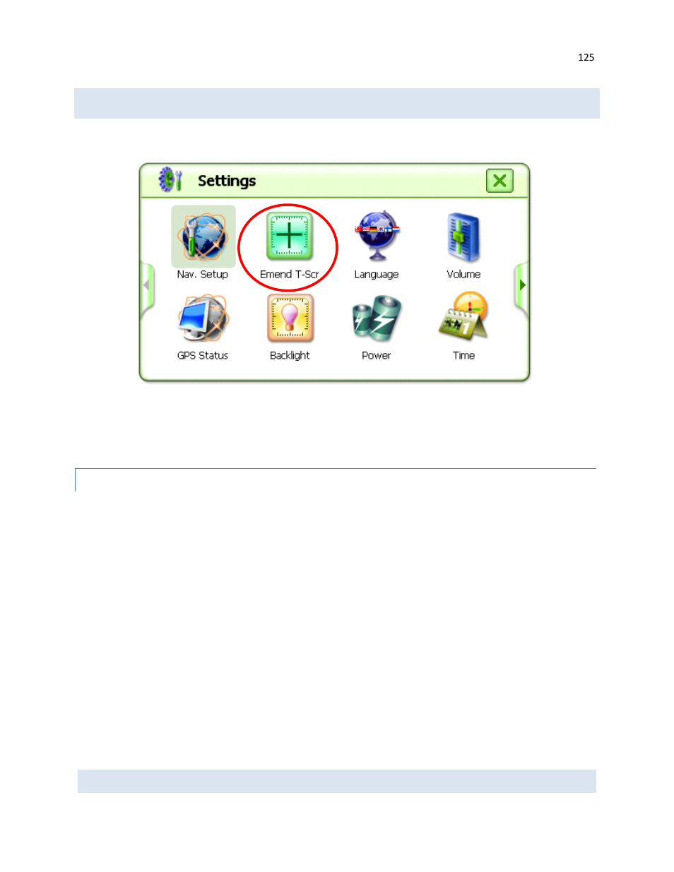 Touch screen calibration, Re-calibrating the touch screen | RightWay GPS Navigator RW 430 User Manual | Page 125 / 143