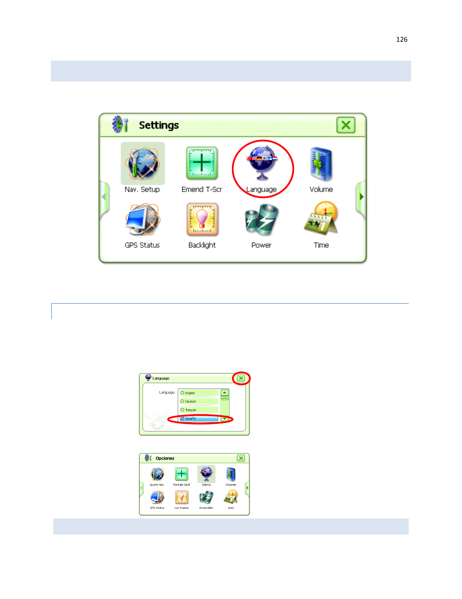 Language, Changing language used | RightWay GPS Navigator RW 430 User Manual | Page 126 / 143