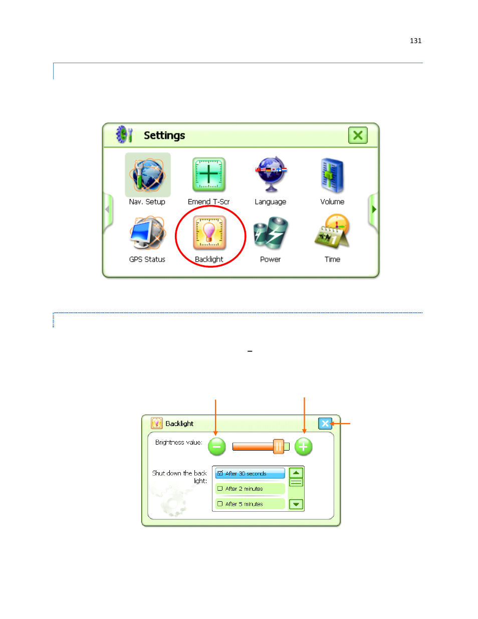 Backlight | RightWay GPS Navigator RW 430 User Manual | Page 131 / 143