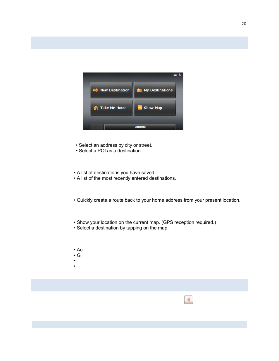 Main navigation window overview, Returning to the main navigation window | RightWay GPS Navigator RW 430 User Manual | Page 20 / 143