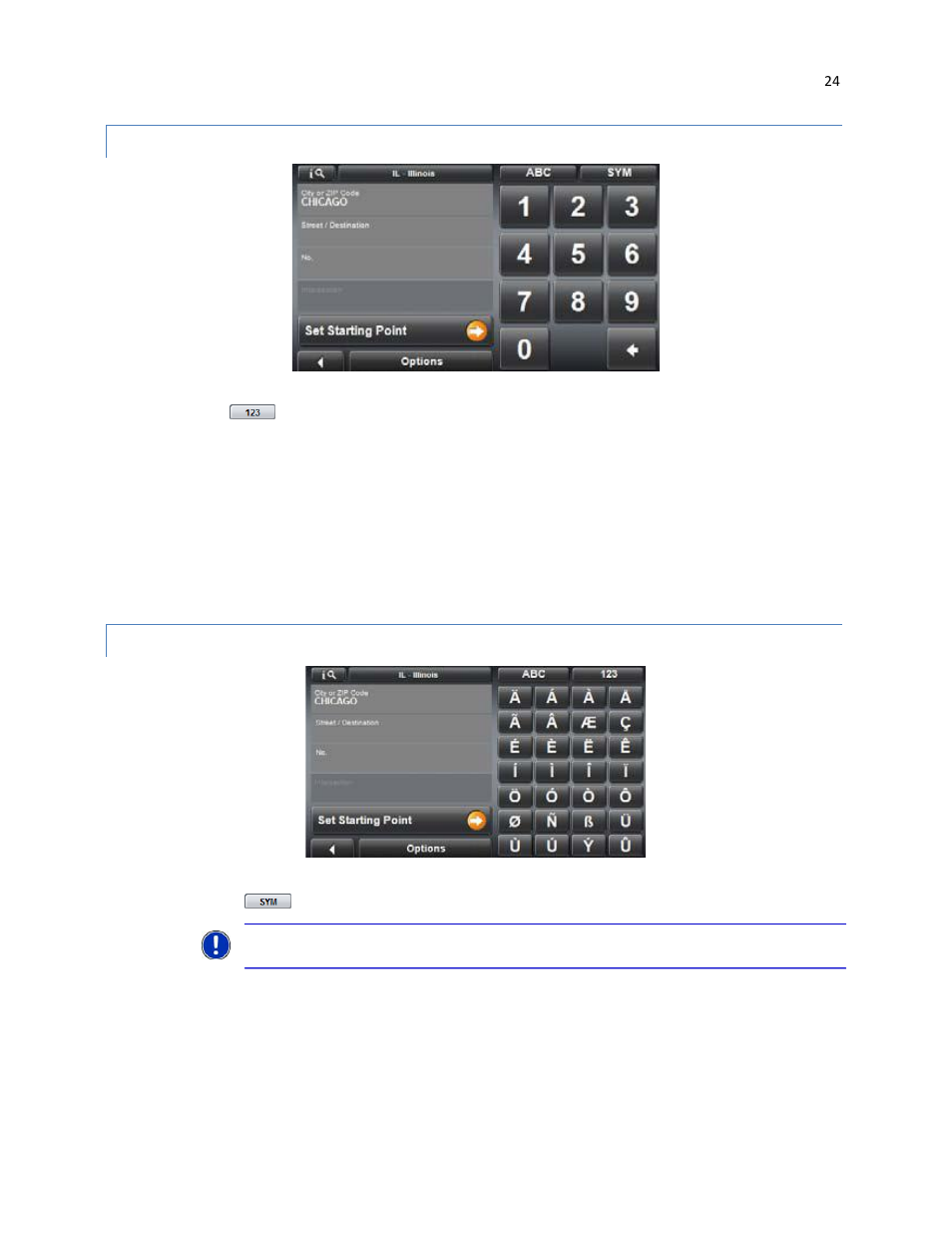 Numeric keyboard, Special character/symbol keyboard | RightWay GPS Navigator RW 430 User Manual | Page 24 / 143