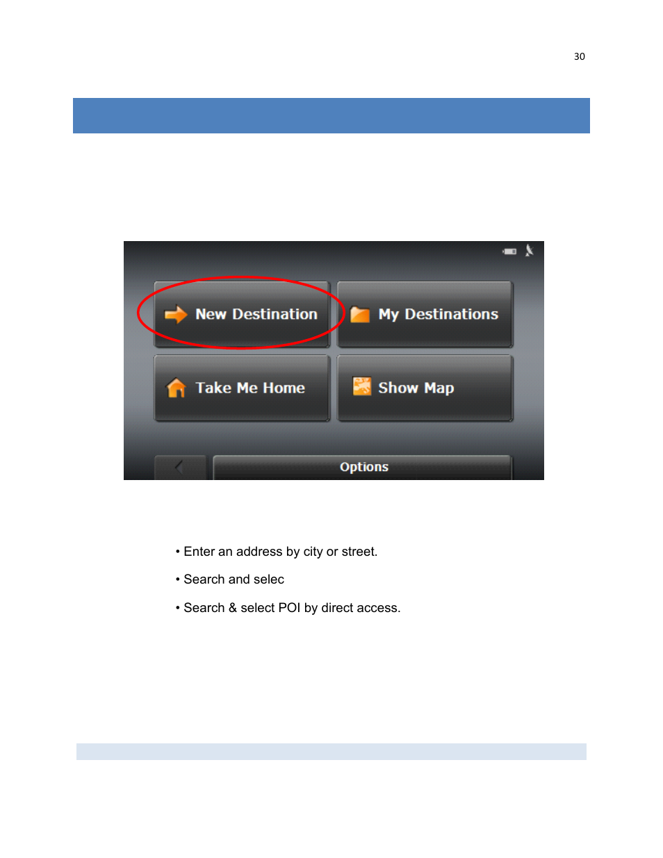 The new destination button | RightWay GPS Navigator RW 430 User Manual | Page 30 / 143