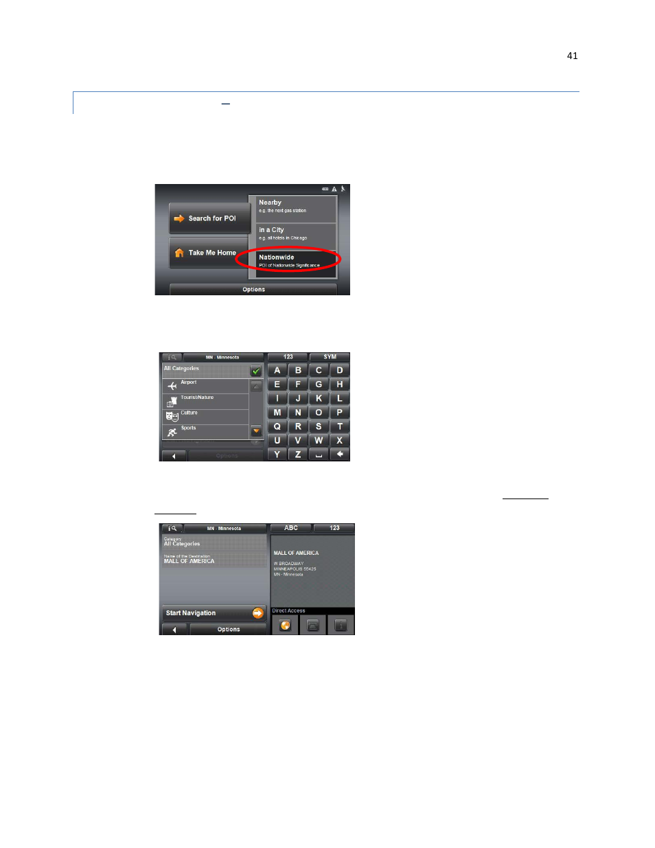 Search for poi, Nationwide, Search for poi – nationwide | RightWay GPS Navigator RW 430 User Manual | Page 41 / 143