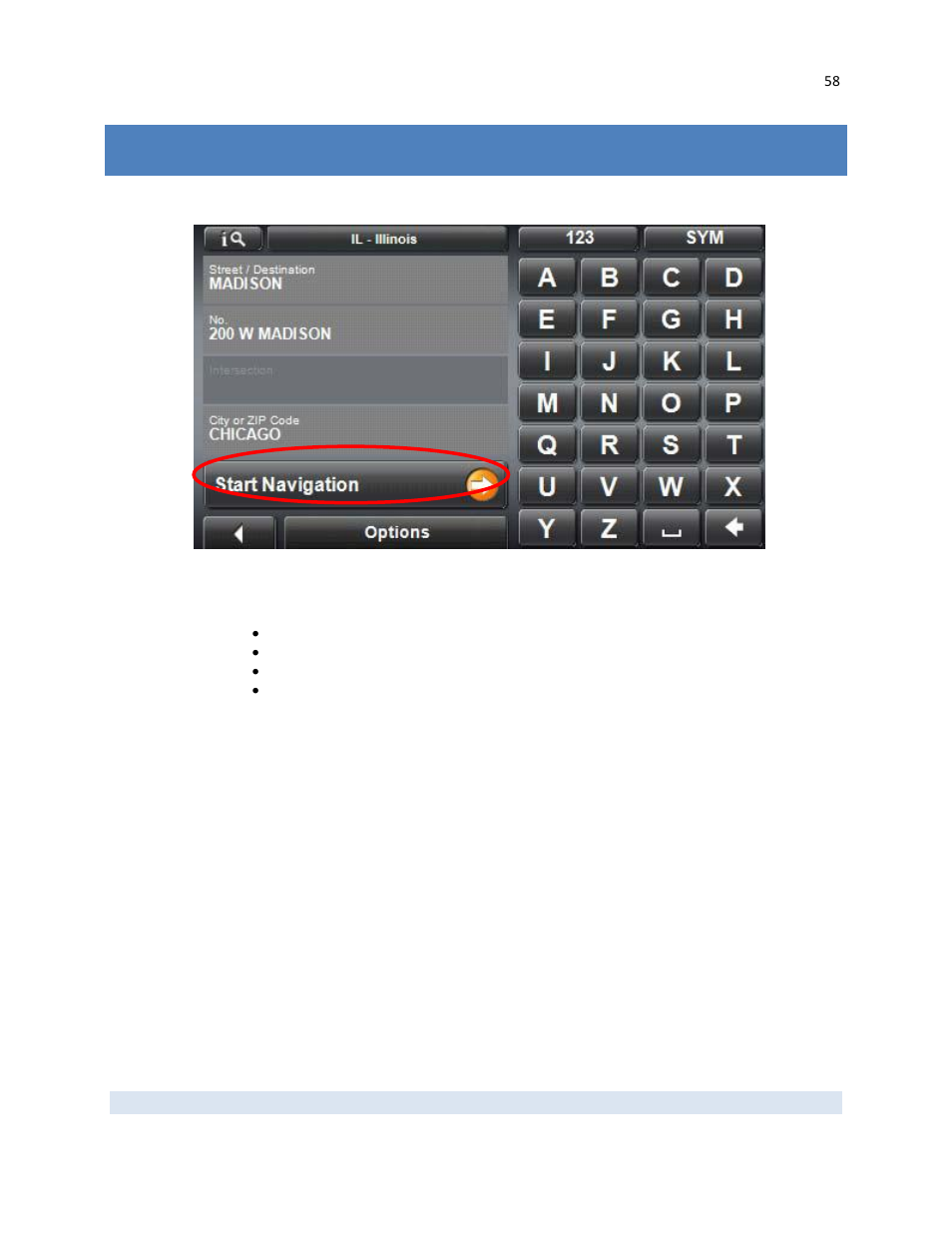The start navigation button | RightWay GPS Navigator RW 430 User Manual | Page 58 / 143