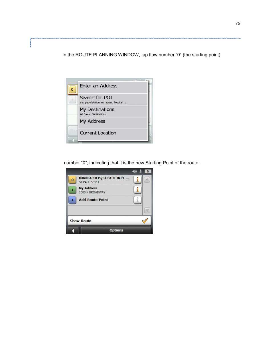 Changing the starting point of a route | RightWay GPS Navigator RW 430 User Manual | Page 76 / 143