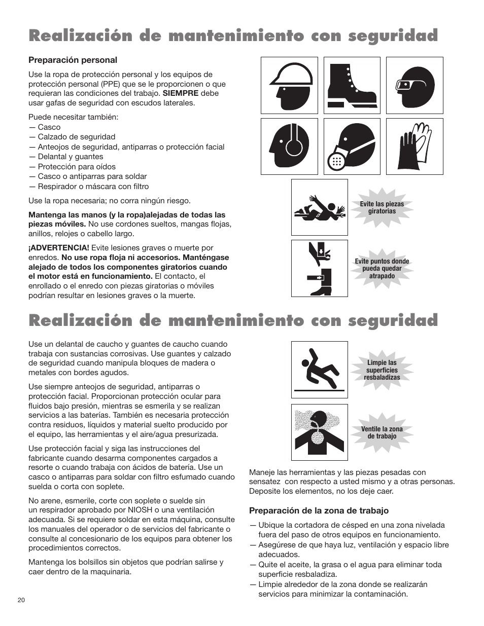 Realización de mantenimiento con seguridad | Rhino Mounts 148 User Manual | Page 80 / 178