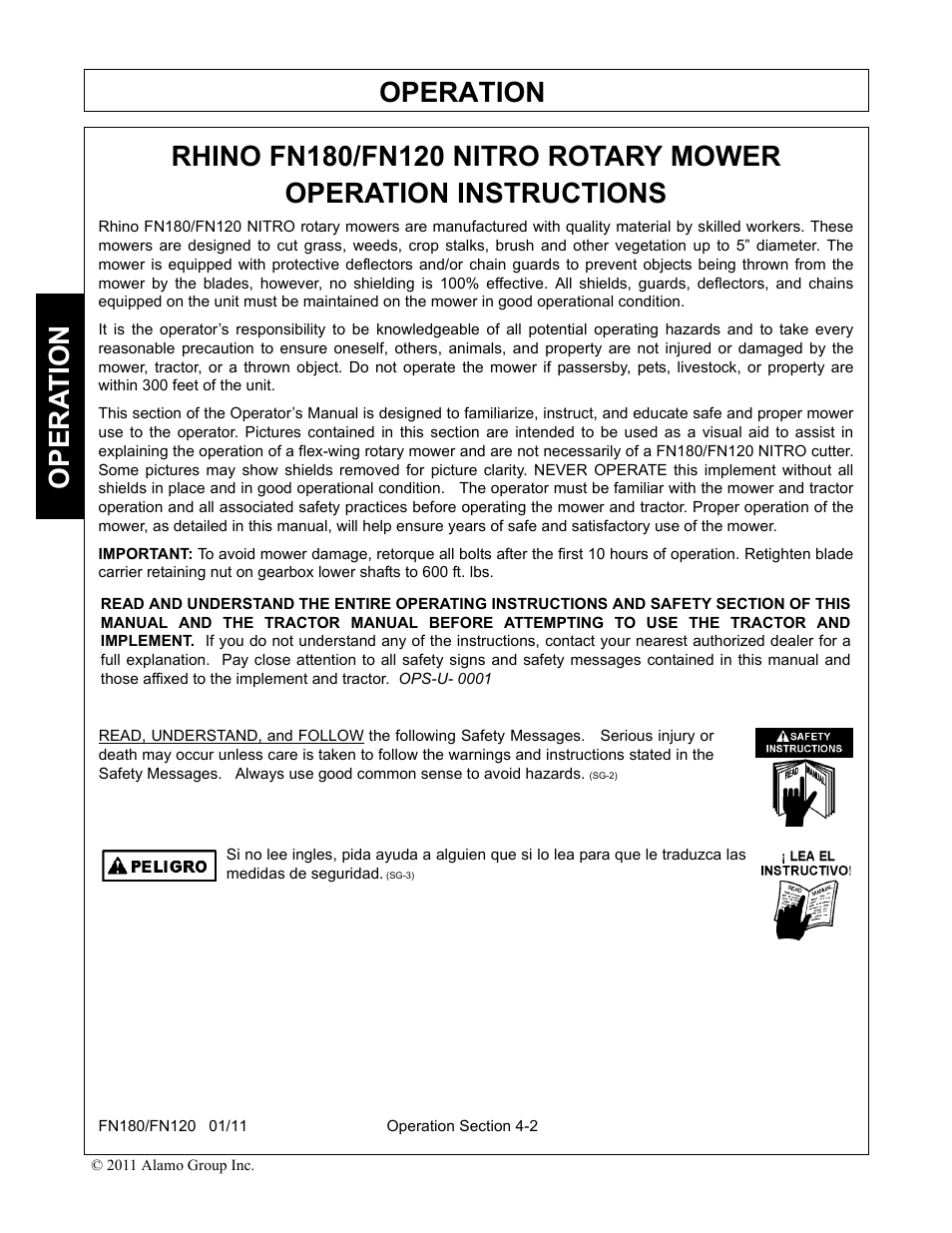 Rhino fn180/fn120 nitro rotary mower, Operation instructions, Operation | Rhino Mounts FN120 User Manual | Page 104 / 194