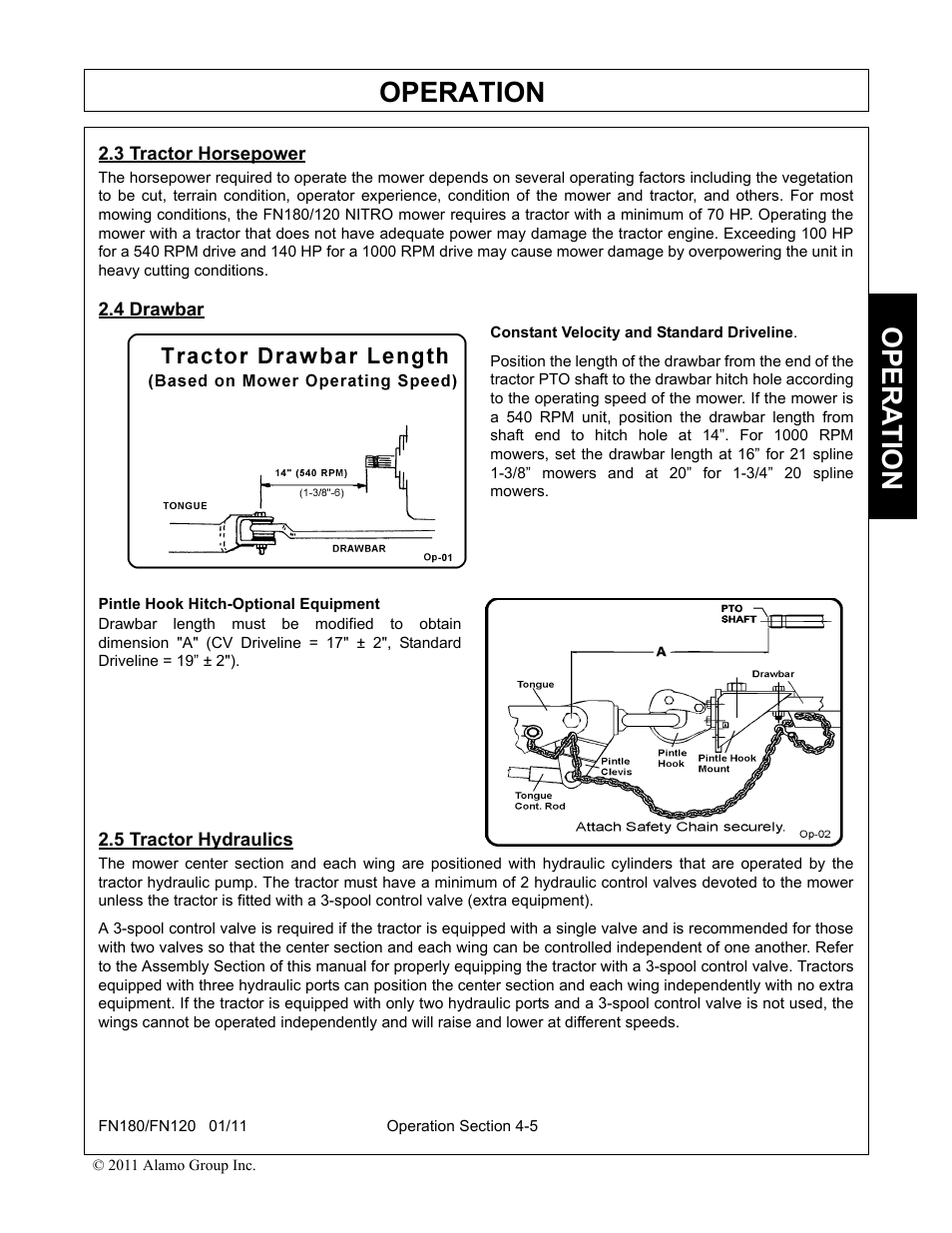 3 tractor horsepower, 4 drawbar, 5 tractor hydraulics | Operation, Opera t ion | Rhino Mounts FN120 User Manual | Page 107 / 194