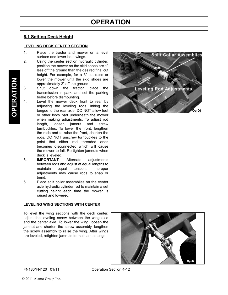 1 setting deck height, Operation, Opera t ion | Rhino Mounts FN120 User Manual | Page 114 / 194