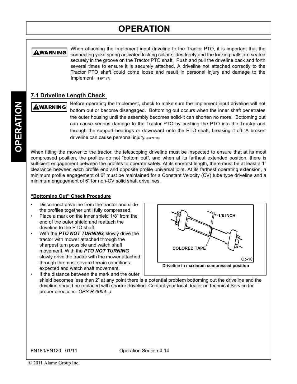 1 driveline length check, Operation, Opera t ion | Rhino Mounts FN120 User Manual | Page 116 / 194