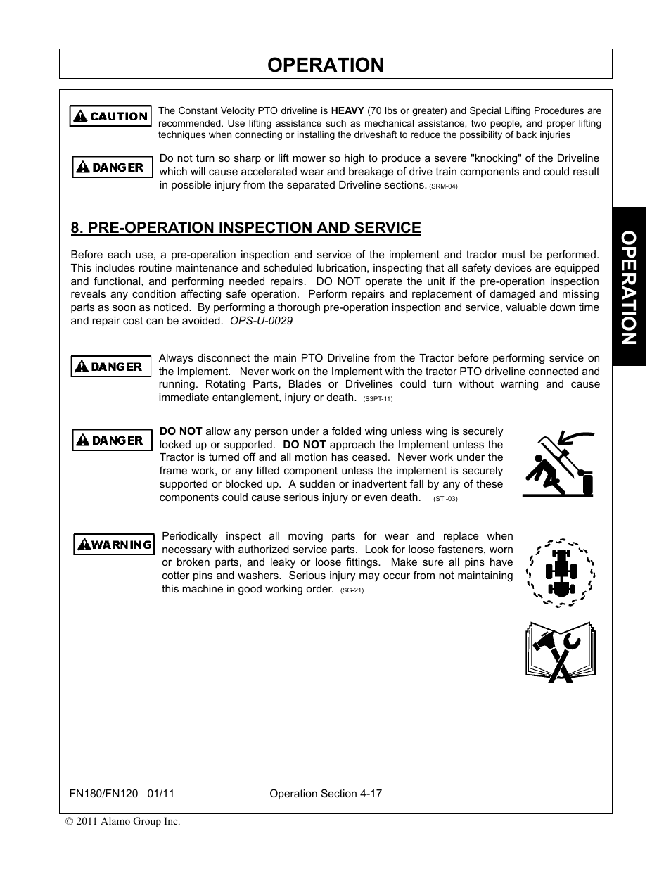 Pre-operation inspection and service, Operation, Opera t ion | Rhino Mounts FN120 User Manual | Page 119 / 194