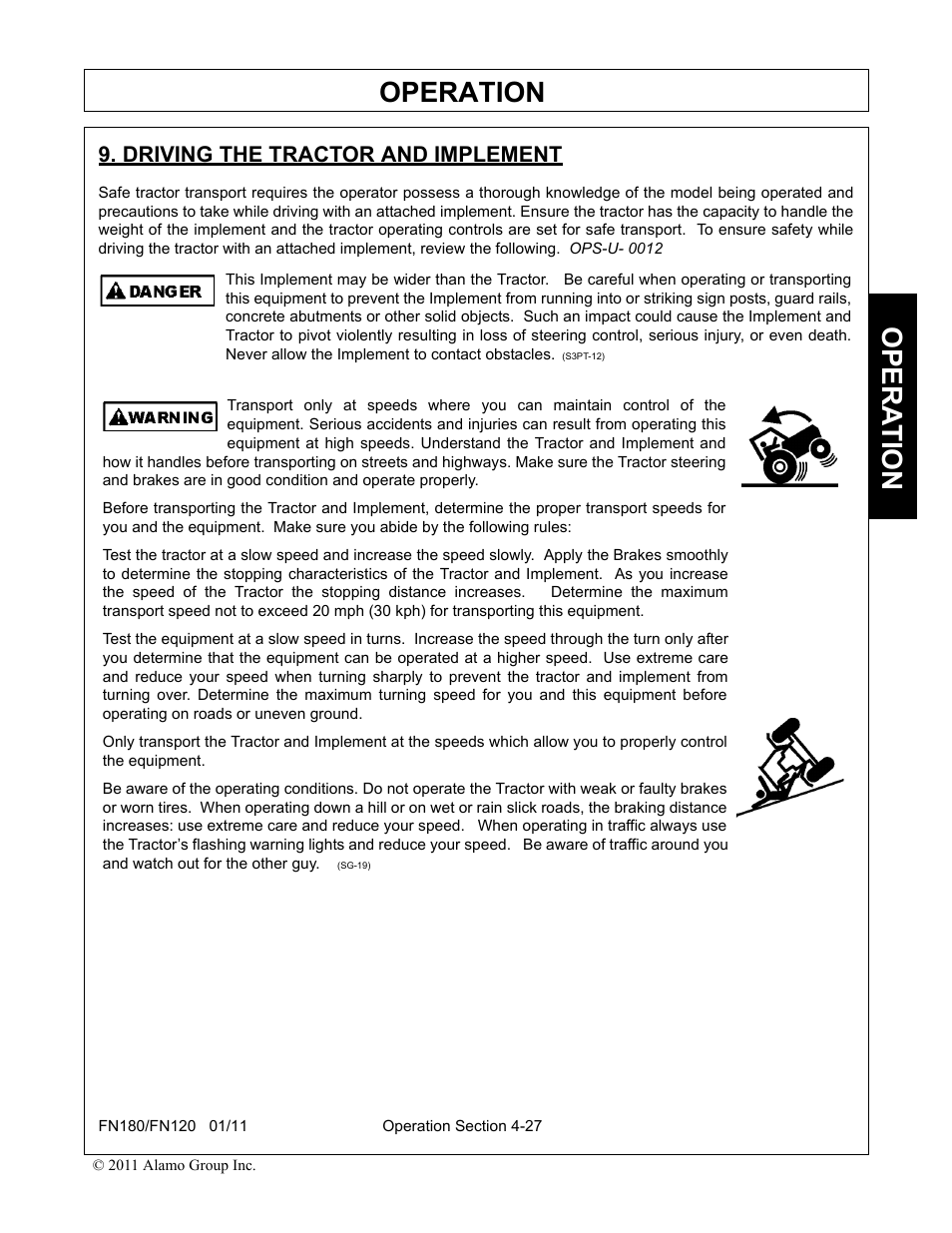 Driving the tractor and implement, Operation, Opera t ion | Rhino Mounts FN120 User Manual | Page 129 / 194