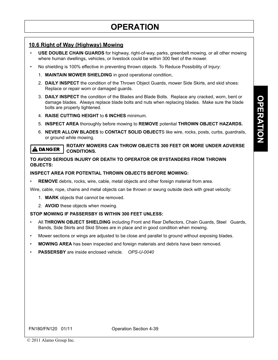 6 right of way (highway) mowing, Raise cutting height to 6 inches minimum, Operation | Opera t ion | Rhino Mounts FN120 User Manual | Page 141 / 194