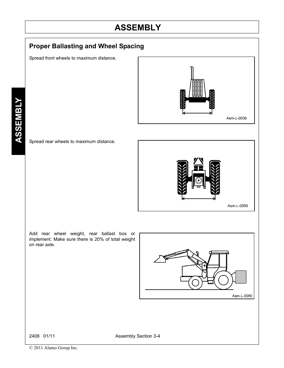 Proper ballasting and wheel spacing, Proper ballasting and wheel spacing -4, Assembly | Assembl y | Rhino Mounts 2408 User Manual | Page 40 / 106