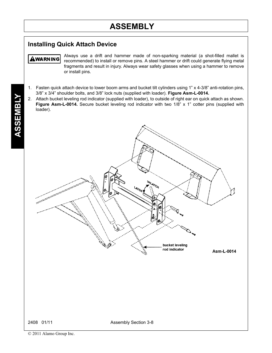 Installing quick attach device, Installing quick attach device -8, Assembly | Assembl y | Rhino Mounts 2408 User Manual | Page 44 / 106