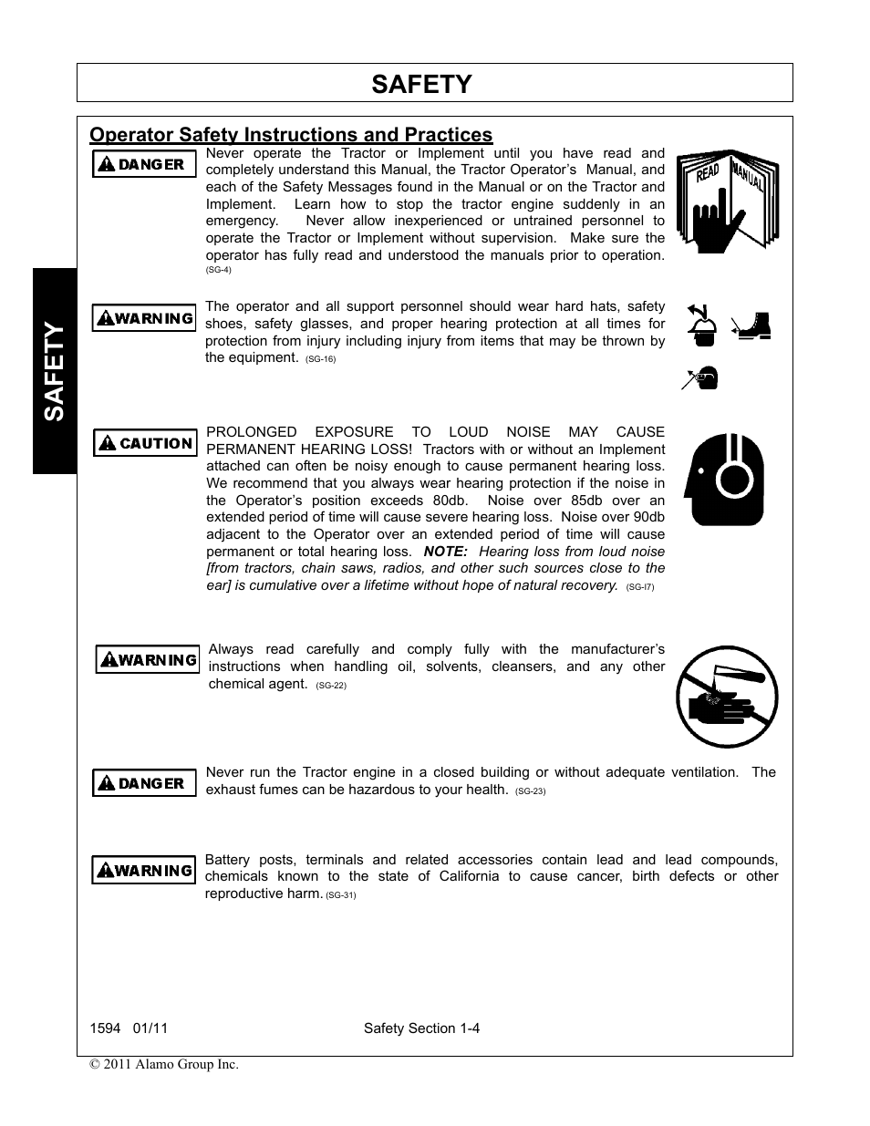Operator safety instructions and practices, Operator safety instructions and practices -4, Safety | Rhino Mounts 1594 User Manual | Page 8 / 102