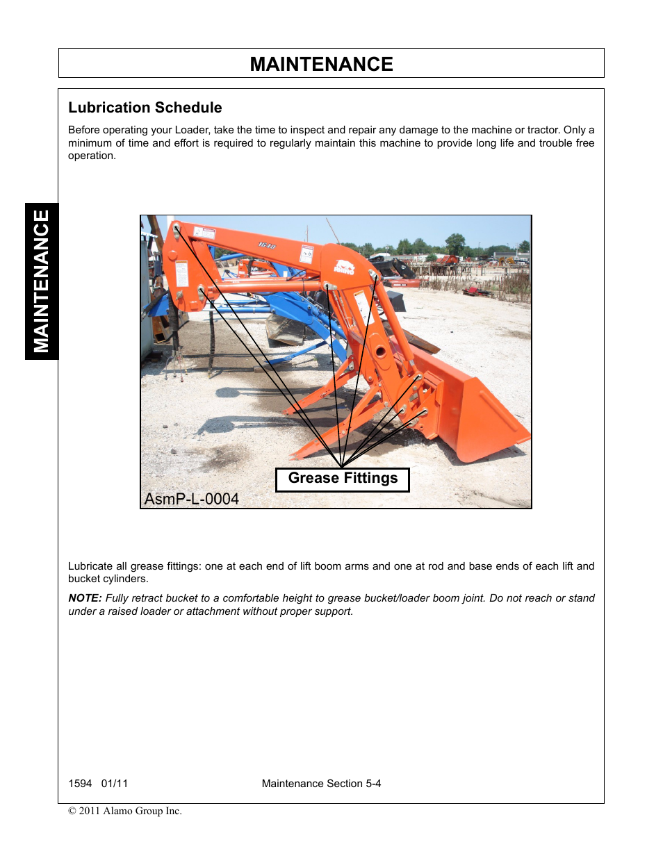 Lubrication schedule, Lubrication schedule -4, Maintenance | Rhino Mounts 1594 User Manual | Page 92 / 102