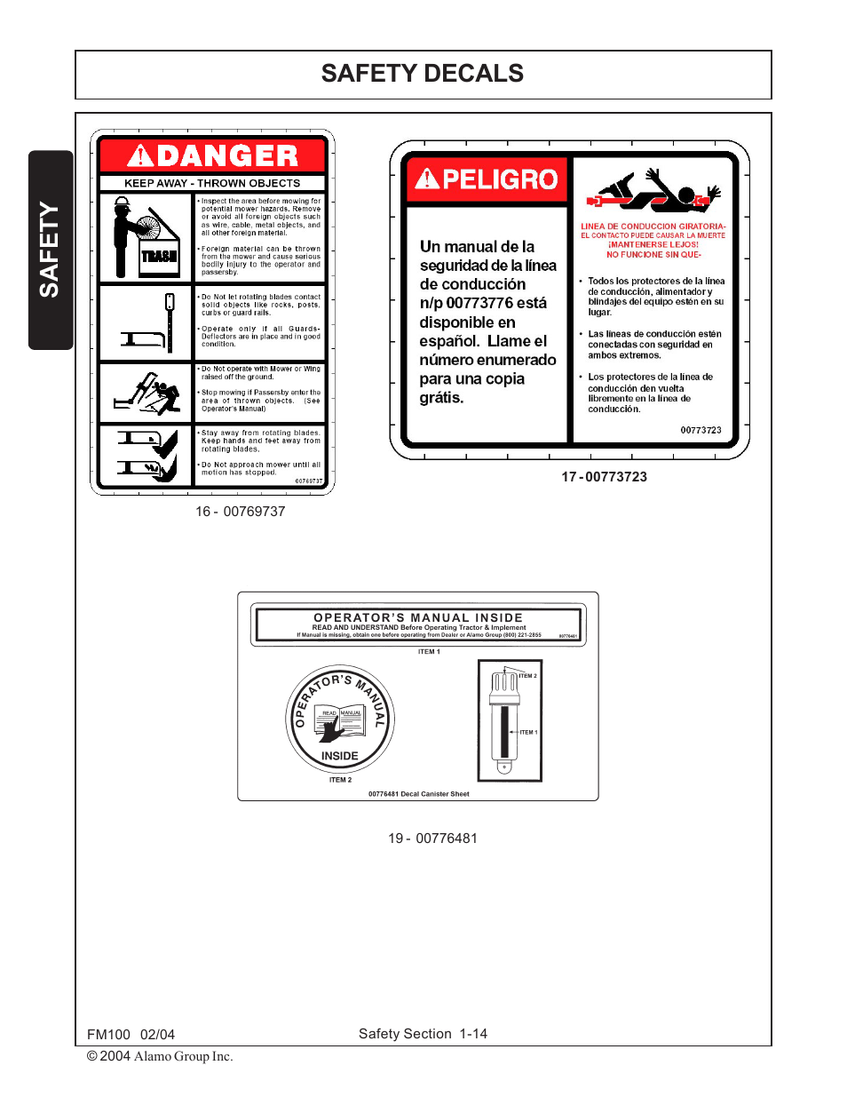Safety safety decals | Rhino Mounts FM100 User Manual | Page 20 / 100