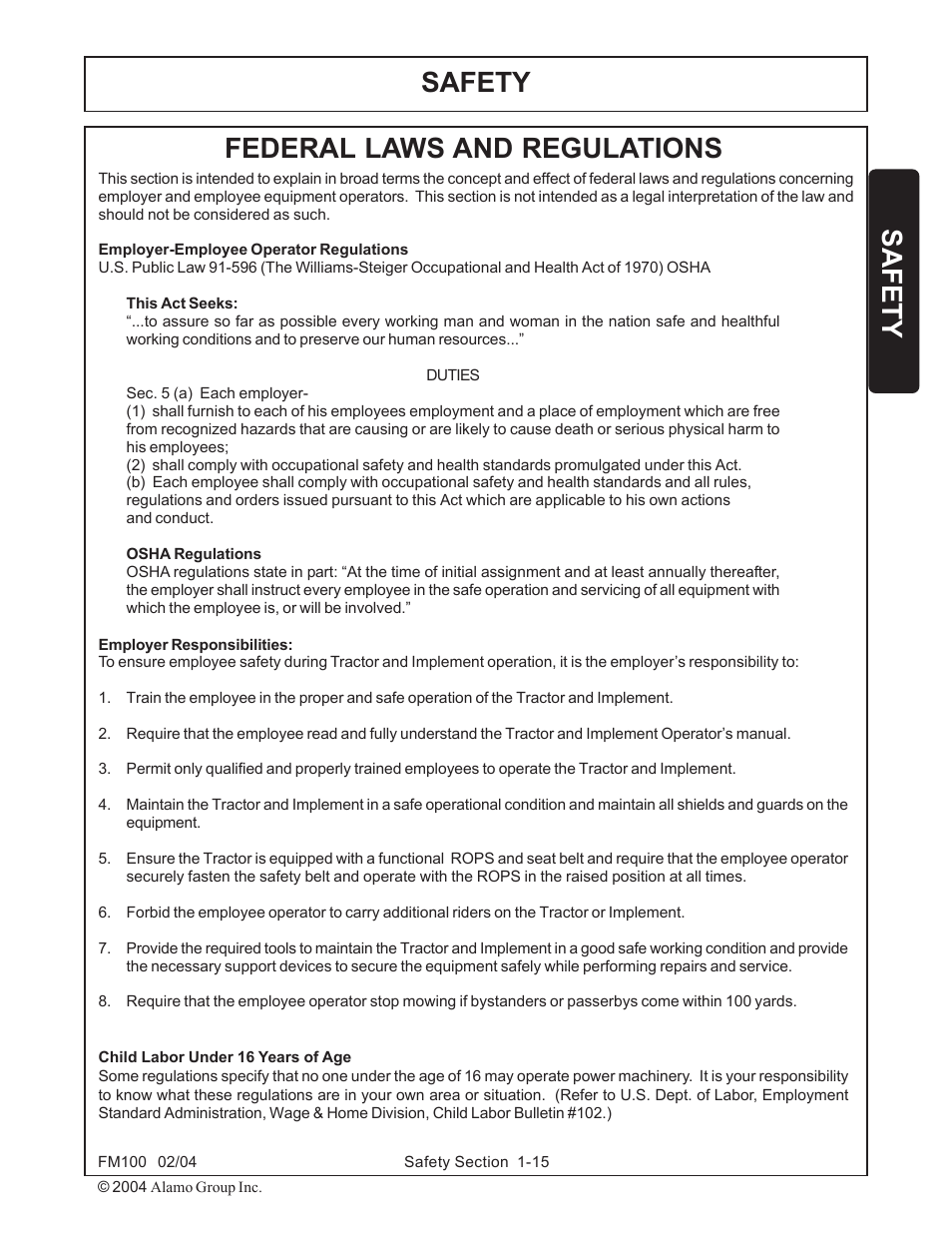 Federal laws & regulations -15, Safety, Federal laws and regulations | Rhino Mounts FM100 User Manual | Page 21 / 100