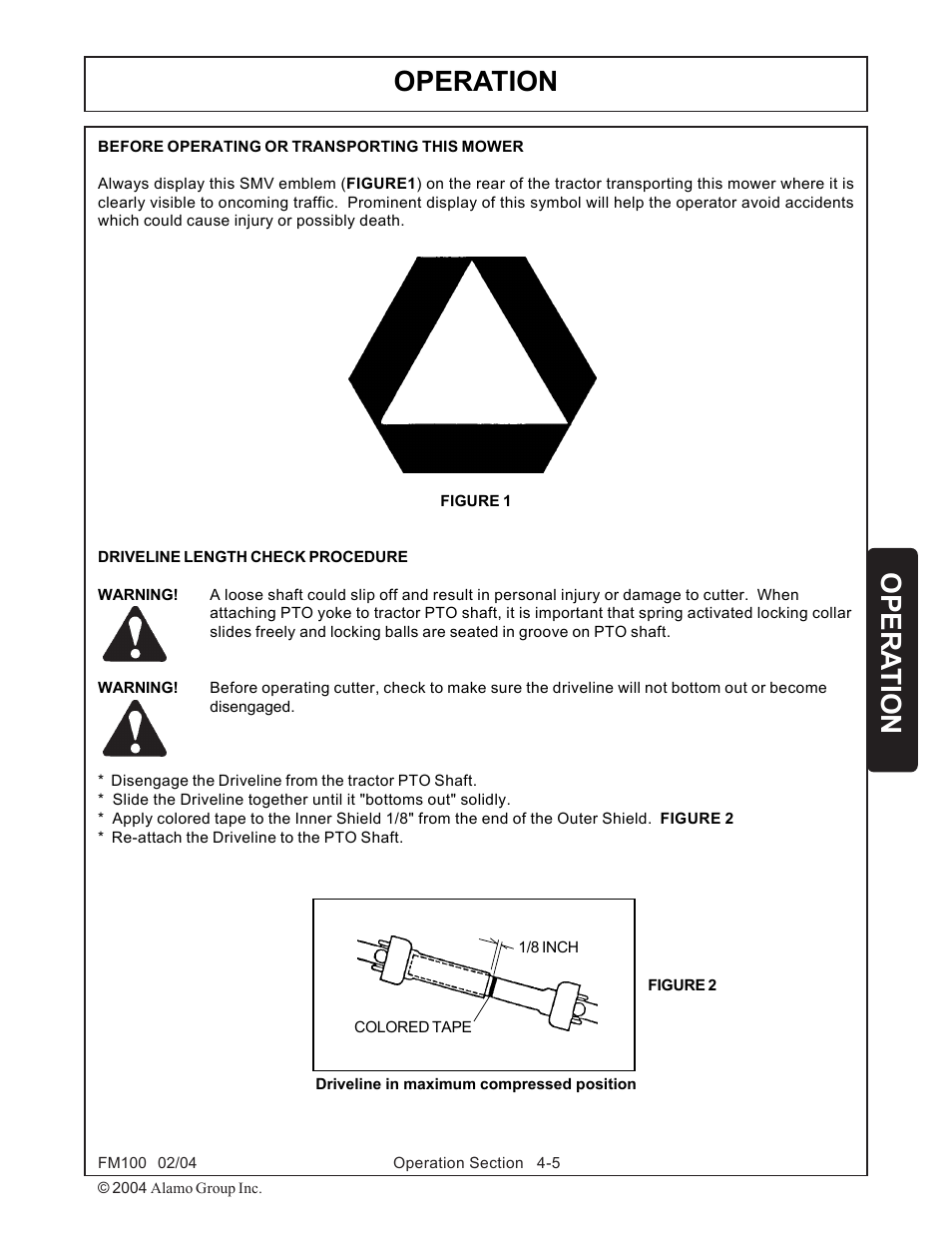 Driveline length check procedure -5, Operation opera tion | Rhino Mounts FM100 User Manual | Page 79 / 100