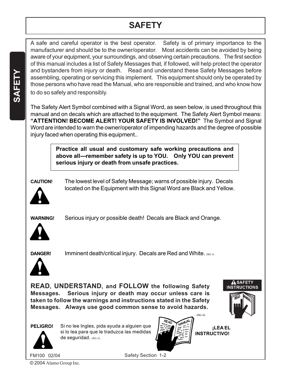 Safety information -2, Safety, Read | Understand, Follow | Rhino Mounts FM100 User Manual | Page 8 / 100
