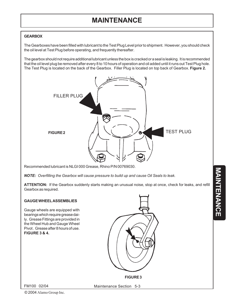 Gearbox -3 gauge wheel assemblies -3, Maintenance | Rhino Mounts FM100 User Manual | Page 85 / 100