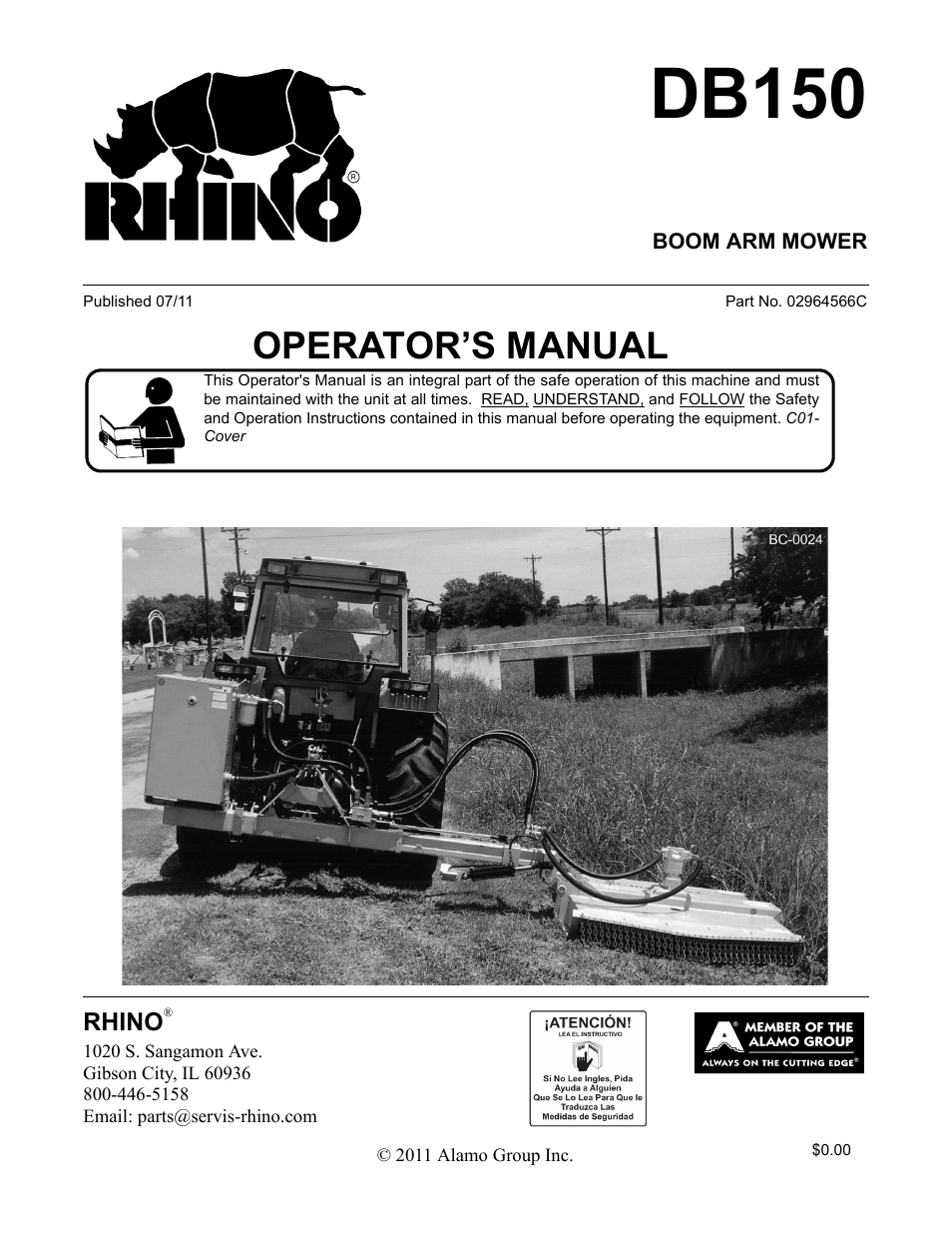 Rhino Mounts BOOM ARM MOWER DB150 User Manual | 196 pages