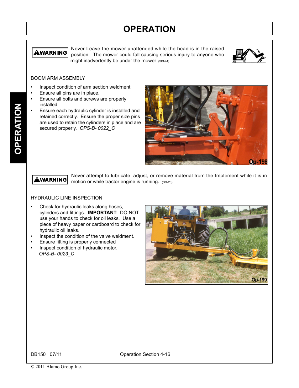 Operation, Opera t ion | Rhino Mounts BOOM ARM MOWER DB150 User Manual | Page 122 / 196