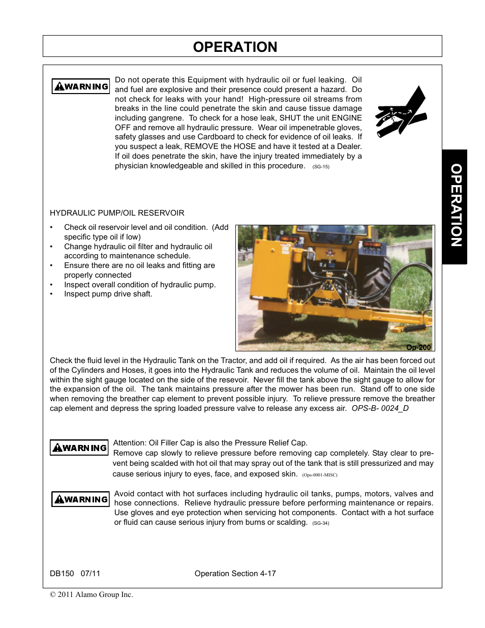 Operation, Opera t ion | Rhino Mounts BOOM ARM MOWER DB150 User Manual | Page 123 / 196