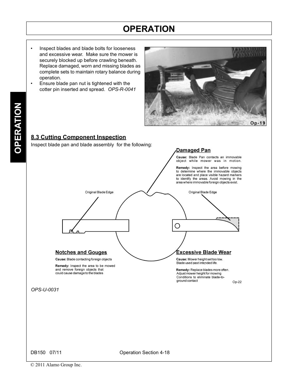 3 cutting component inspection, Cutting component inspection -18, Operation | Opera t ion | Rhino Mounts BOOM ARM MOWER DB150 User Manual | Page 124 / 196