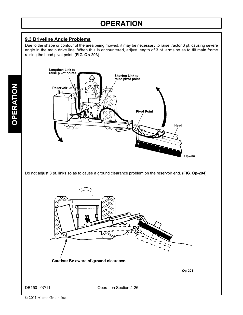 3 driveline angle problems, Driveline angle problems -26, Operation | Opera t ion | Rhino Mounts BOOM ARM MOWER DB150 User Manual | Page 132 / 196